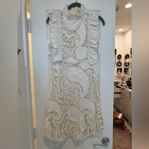 K1. See by Chloe White Ruffle Smocked Lace Dress Paisley Ruffle - Picture 4 of 11